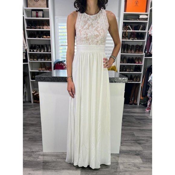 Lulu's White Lace Flowy Maxi Gown Dress $99 NWT - Picture 5 of 14